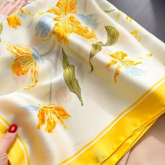 NWT - Chic Yellow Floral Square Scarf (SKU 0242) - Picture 7 of 7
